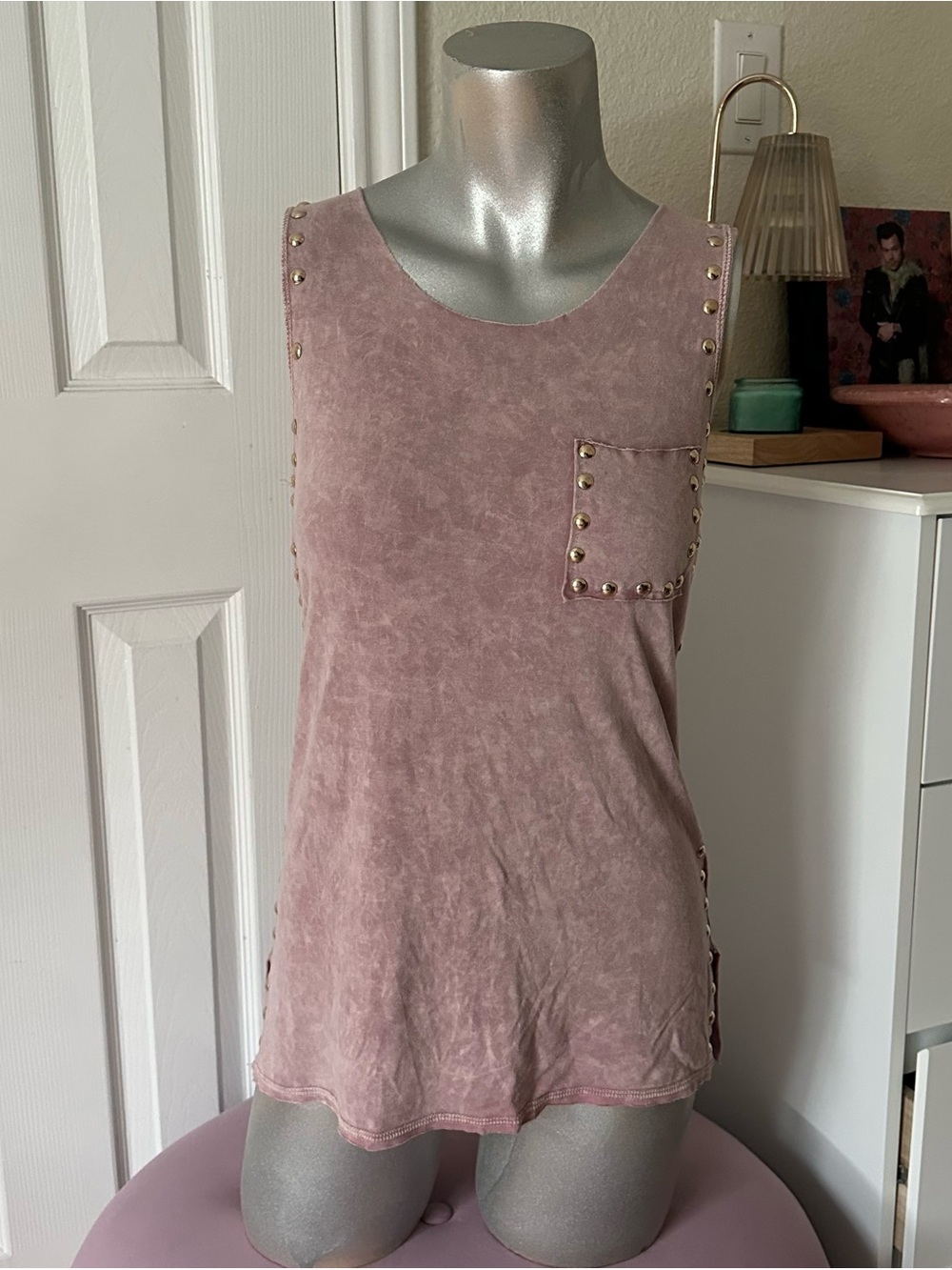 Y2K Vocal Dusty Purple Acid Wash Gold Studded Tank